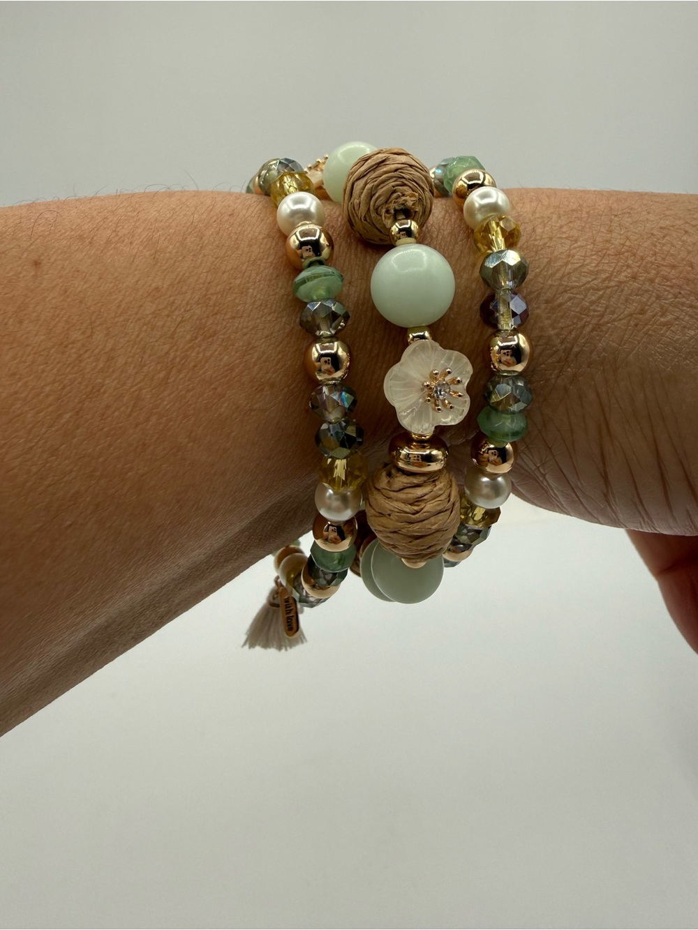 Lonna & Lilly Multi-Strand Beaded Bracelet Set Gold Tone Mint Green Pearl Tassel - Picture 8 of 17